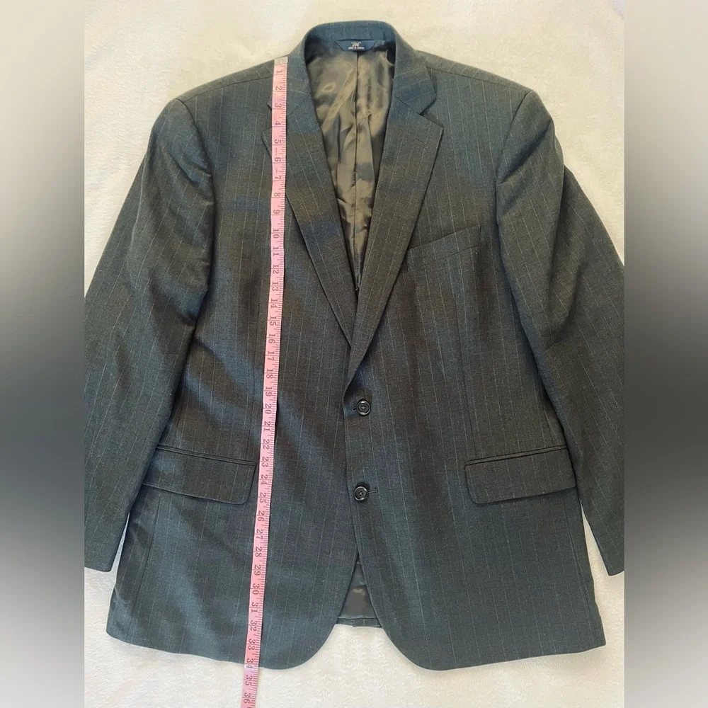 Brooks Brothers 346 Men Suit Jacket 48L Stretch Fit Black Wool Blend Pinstripe
